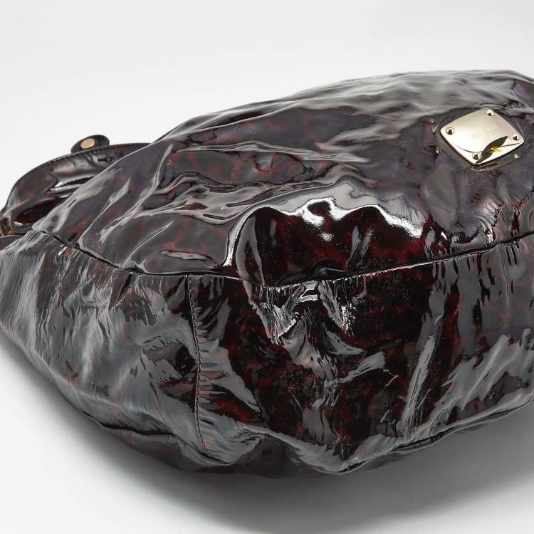 Pre Owned Jimmy Choo Red/Black Leopard Print Patent Leather Large Sky Bangle Hobo