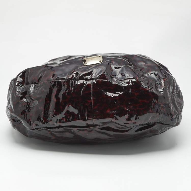 Pre Owned Jimmy Choo Red/Black Leopard Print Patent Leather Large Sky Bangle Hobo