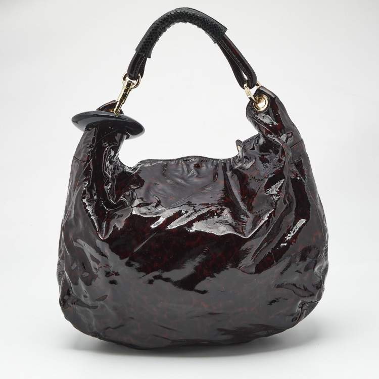 Pre Owned Jimmy Choo Red/Black Leopard Print Patent Leather Large Sky Bangle Hobo