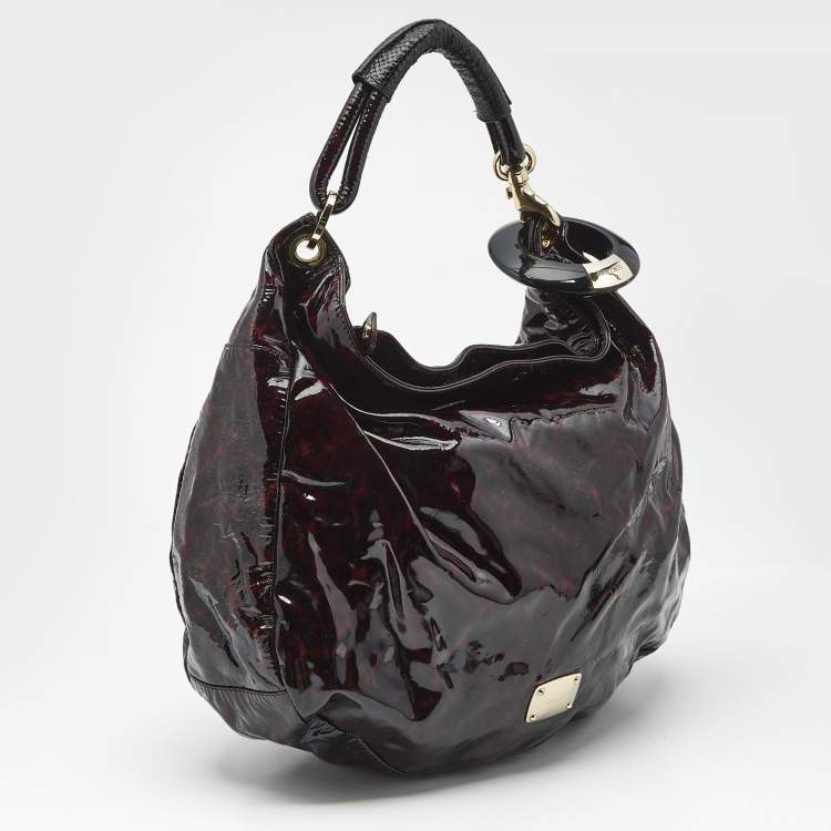 Pre Owned Jimmy Choo Red/Black Leopard Print Patent Leather Large Sky Bangle Hobo