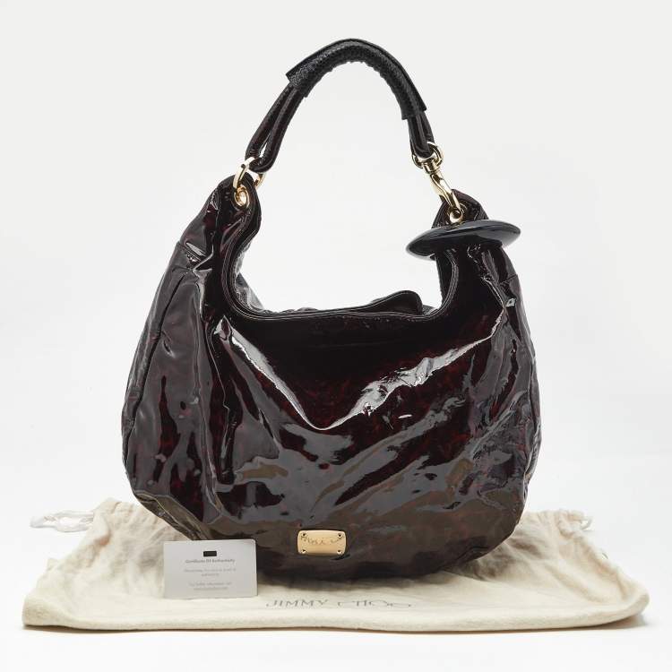 Pre Owned Jimmy Choo Red/Black Leopard Print Patent Leather Large Sky Bangle Hobo