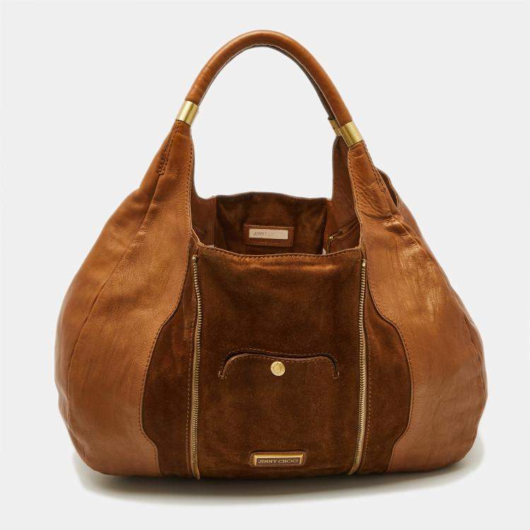 Pre Owned Jimmy Choo Brown Leather and Suede Mandah Expandable Hobo