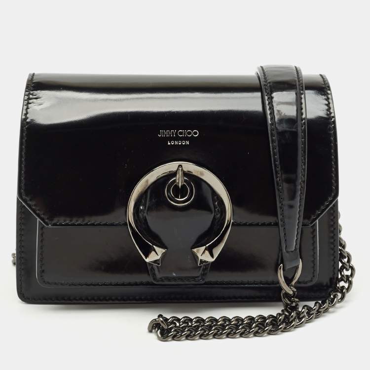 Pre Owned Jimmy Choo Black Glossy Leather Madeline Shoulder Bag