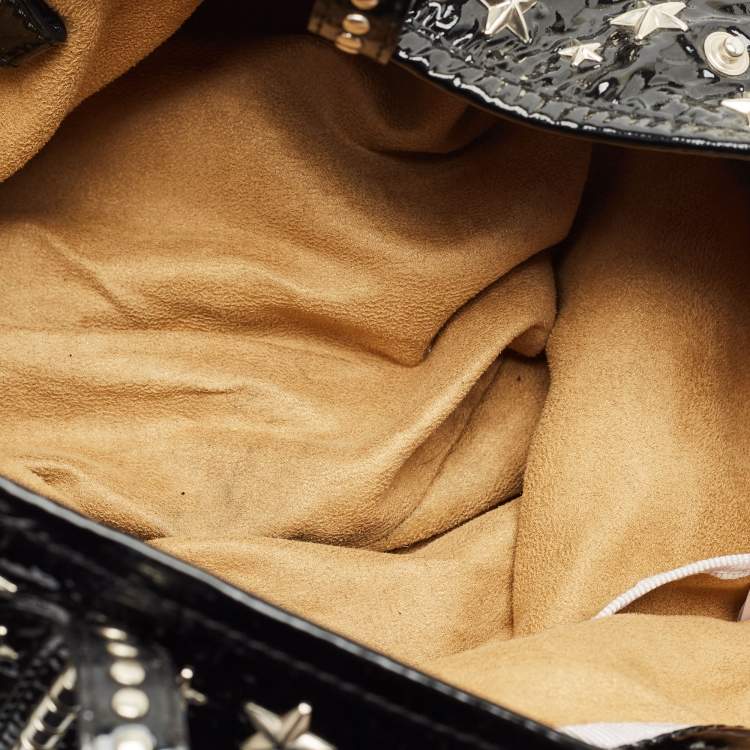 Pre Owned Jimmy Choo Black Patent Leather Sasha Star Studded Tote