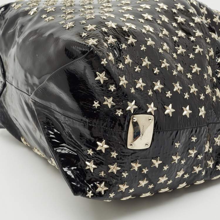 Pre Owned Jimmy Choo Black Patent Leather Sasha Star Studded Tote