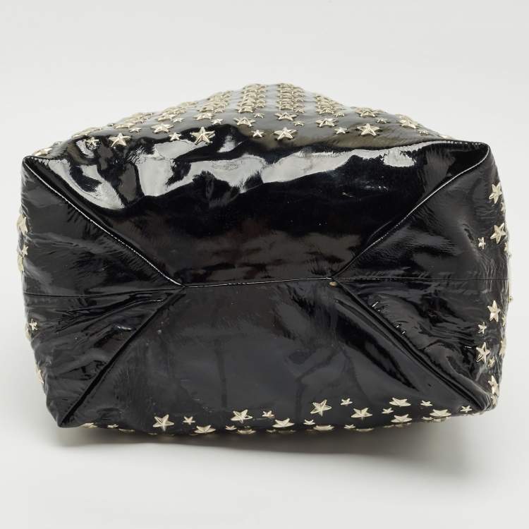 Pre Owned Jimmy Choo Black Patent Leather Sasha Star Studded Tote