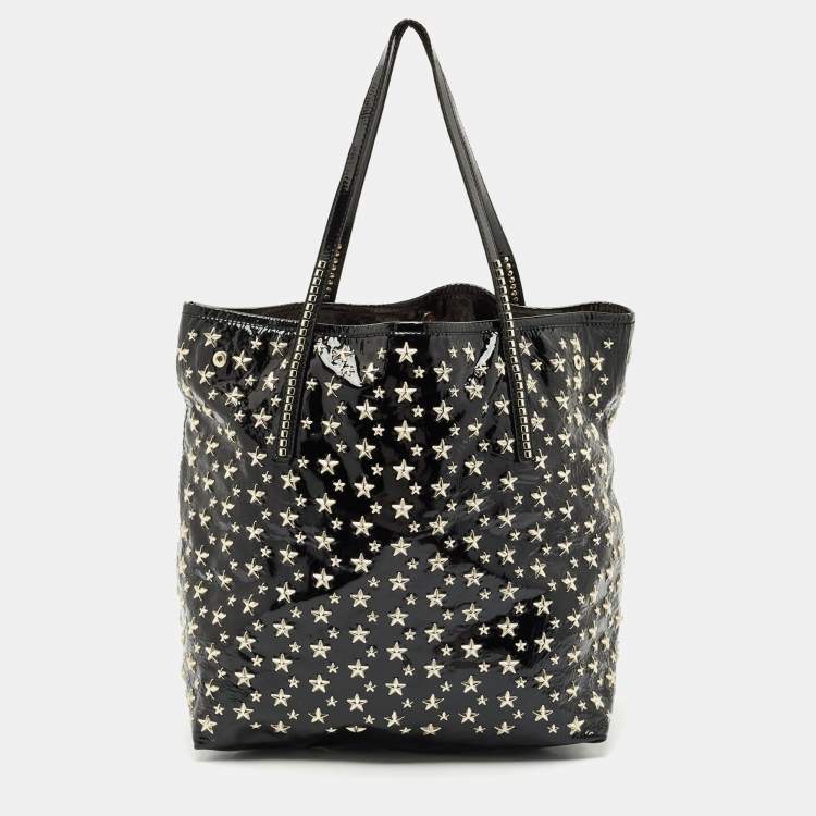 Pre Owned Jimmy Choo Black Patent Leather Sasha Star Studded Tote