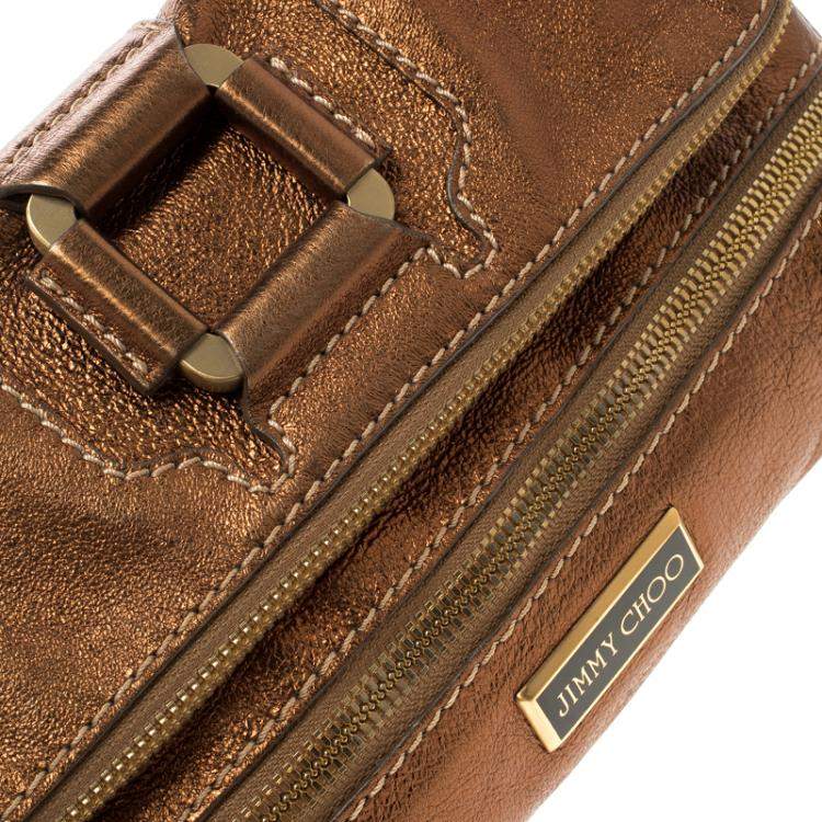 Pre Owned Jimmy Choo Bronze Leather Mave Foldover Clutch