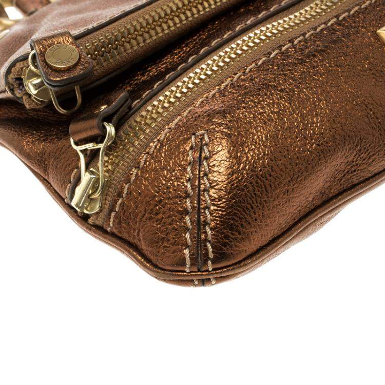 Pre Owned Jimmy Choo Bronze Leather Mave Foldover Clutch
