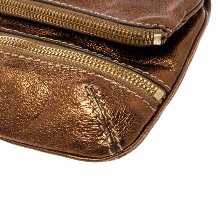 Pre Owned Jimmy Choo Bronze Leather Mave Foldover Clutch