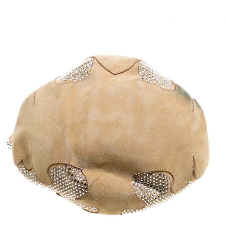 Pre Owned Jimmy Choo Light Brown Suede Swarovski Grant Hobo