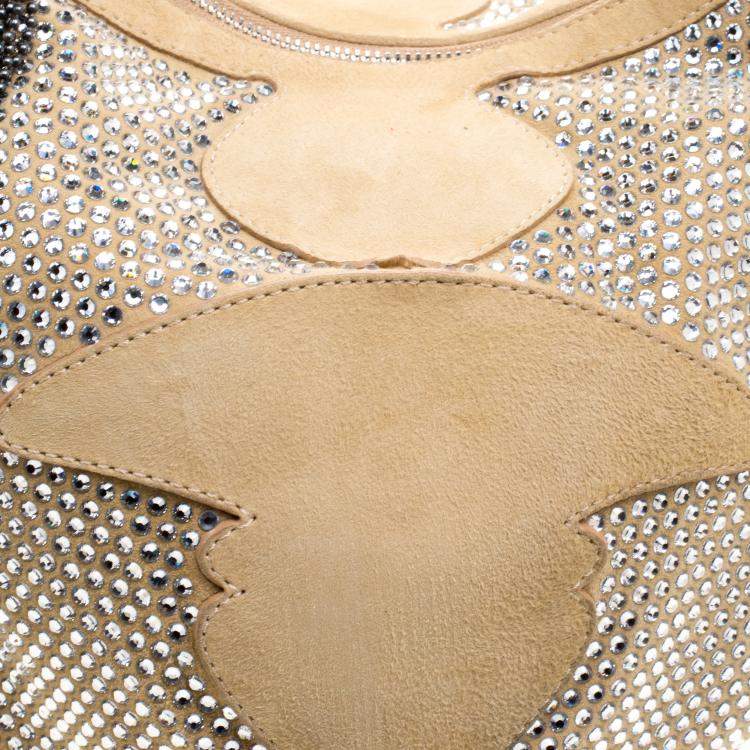 Pre Owned Jimmy Choo Light Brown Suede Swarovski Grant Hobo