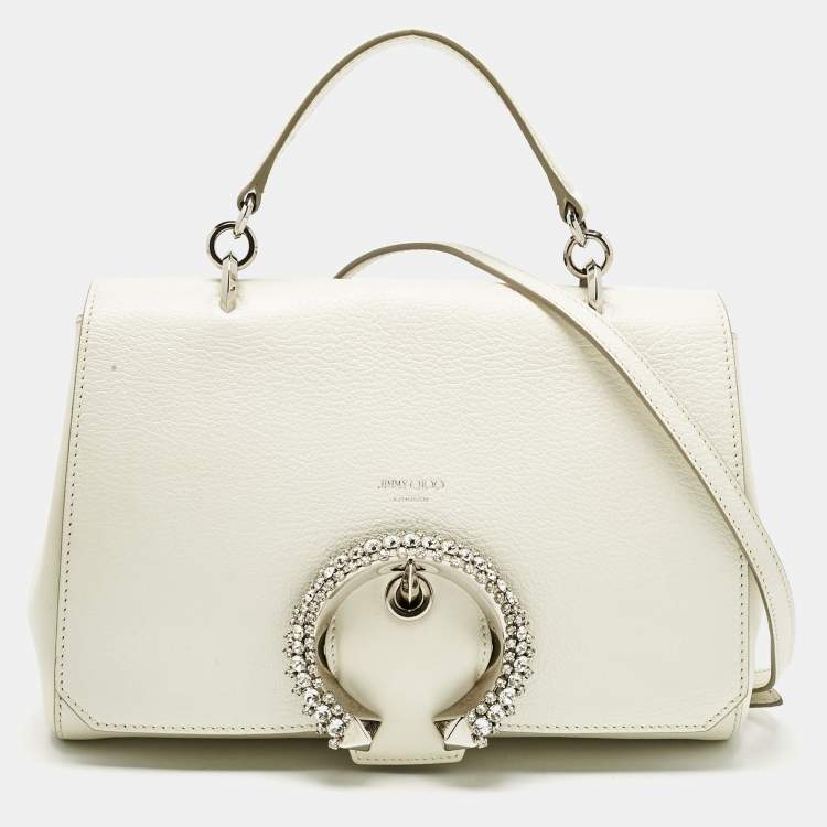 Pre Owned Jimmy Choo White Leather Madeline Top Handle Bag