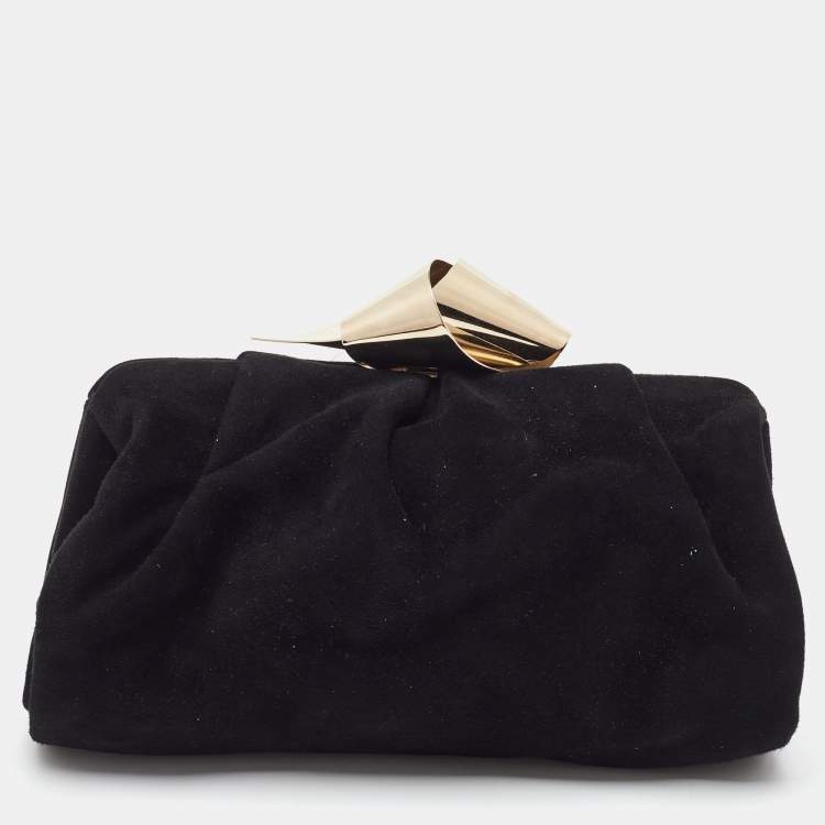 Pre Owned Jimmy Choo Black Suede Metal Knot Cara Clutch
