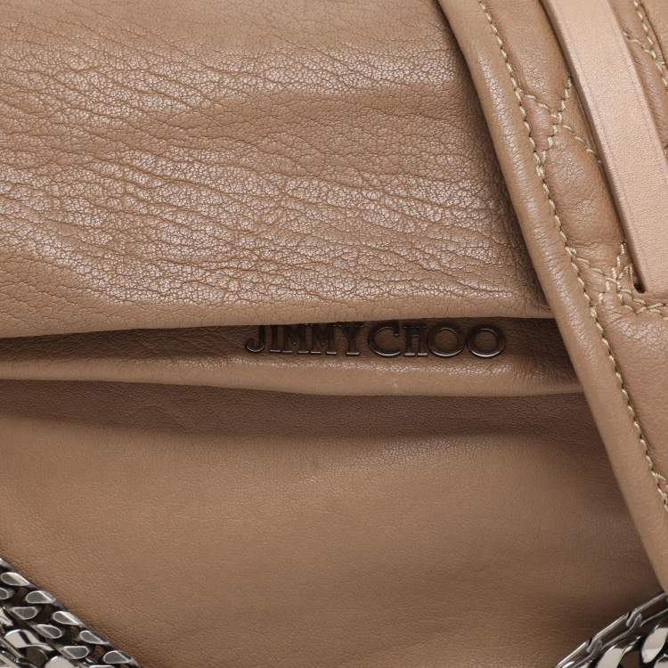 Pre Owned Jimmy Choo Beige Leather Boho Biker Chain Messenger Bag
