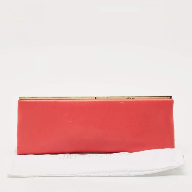 Pre Owned Jimmy Choo Red Leather Long Frame Clutch