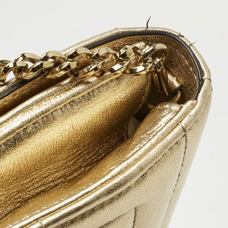 Pre Owned Jimmy Choo Gold Quilted Leather Avenue Wallet On Chain