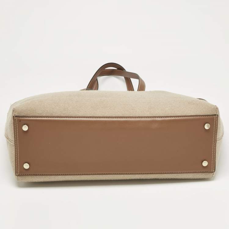 Pre Owned Jimmy Choo Beige/Brown Felt and Leather Logo Tote