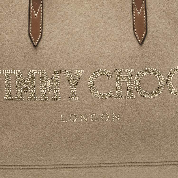 Pre Owned Jimmy Choo Beige/Brown Felt and Leather Logo Tote