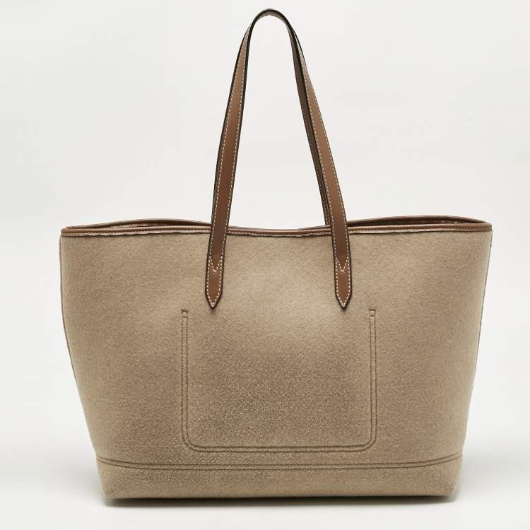 Pre Owned Jimmy Choo Beige/Brown Felt and Leather Logo Tote