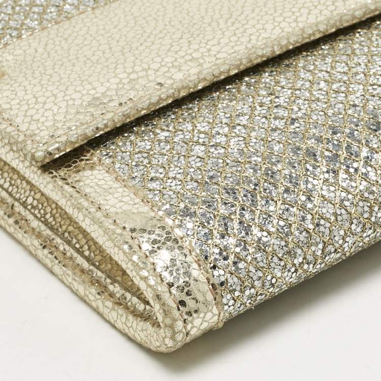 Pre Owned Jimmy Choo Gold Glitter and Leather Reese Clutch
