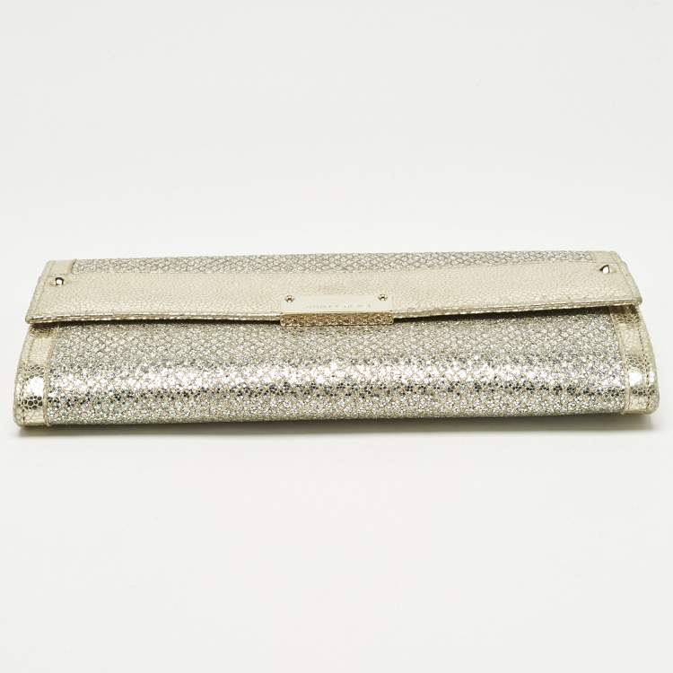 Pre Owned Jimmy Choo Gold Glitter and Leather Reese Clutch