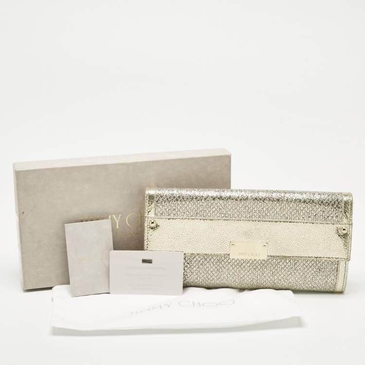 Pre Owned Jimmy Choo Gold Glitter and Leather Reese Clutch