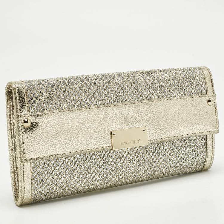 Pre Owned Jimmy Choo Gold Glitter and Leather Reese Clutch