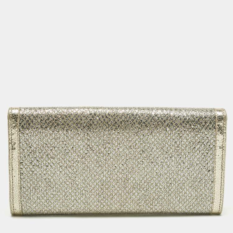 Pre Owned Jimmy Choo Gold Glitter and Leather Reese Clutch