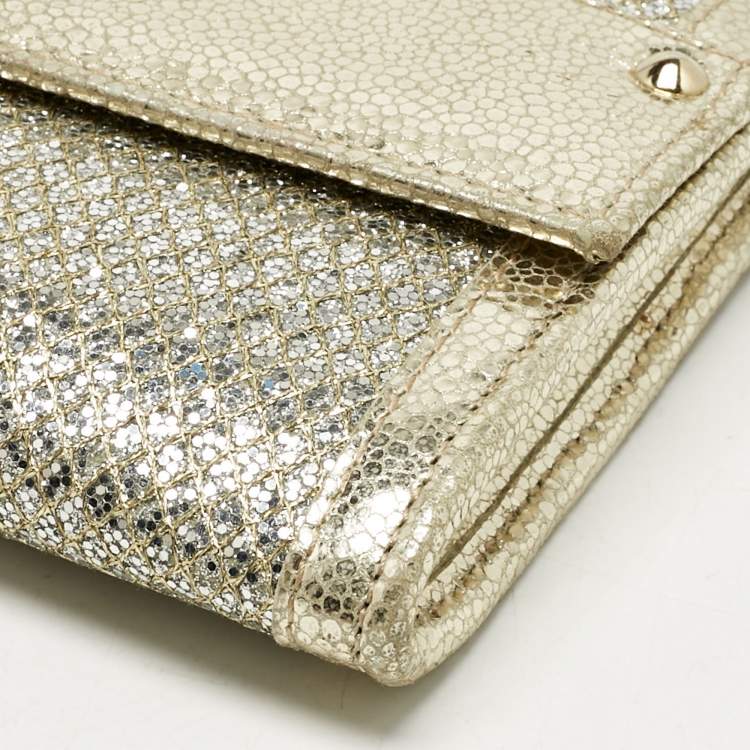 Pre Owned Jimmy Choo Gold Glitter and Leather Reese Clutch