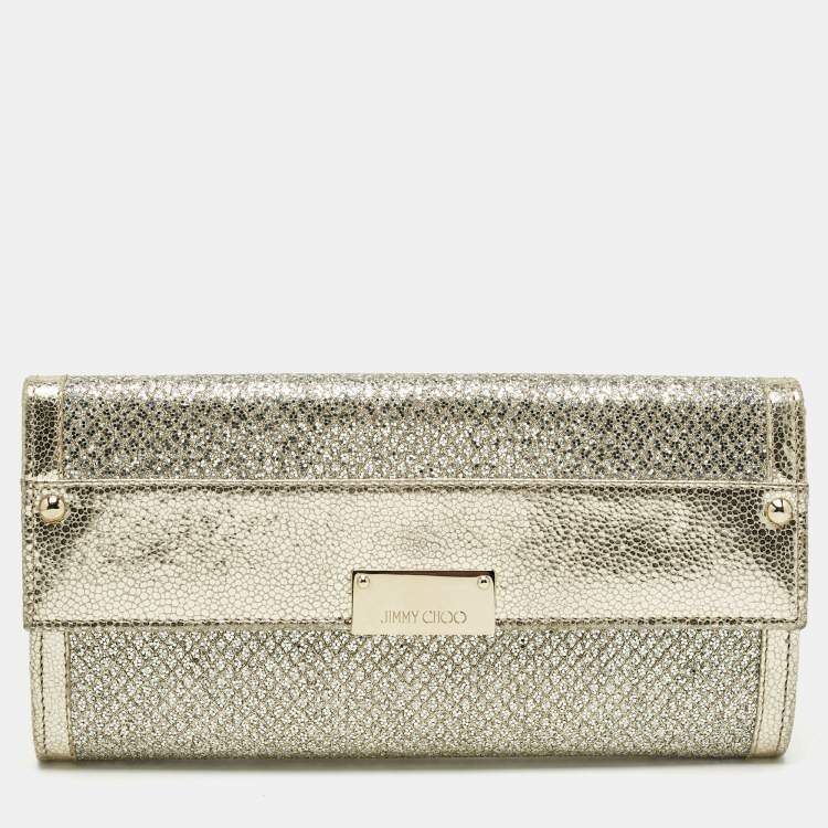 Pre Owned Jimmy Choo Gold Glitter and Leather Reese Clutch