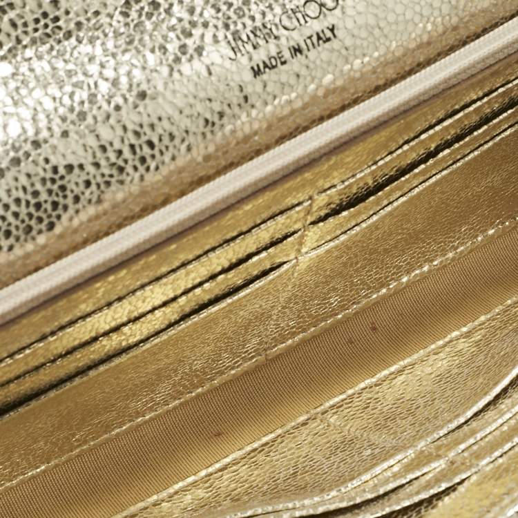 Pre Owned Jimmy Choo Gold Glitter and Leather Reese Clutch