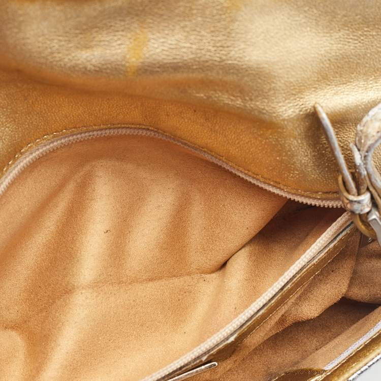 Pre Owned Jimmy Choo Metallic Silver Python Tulita Baguette Bag