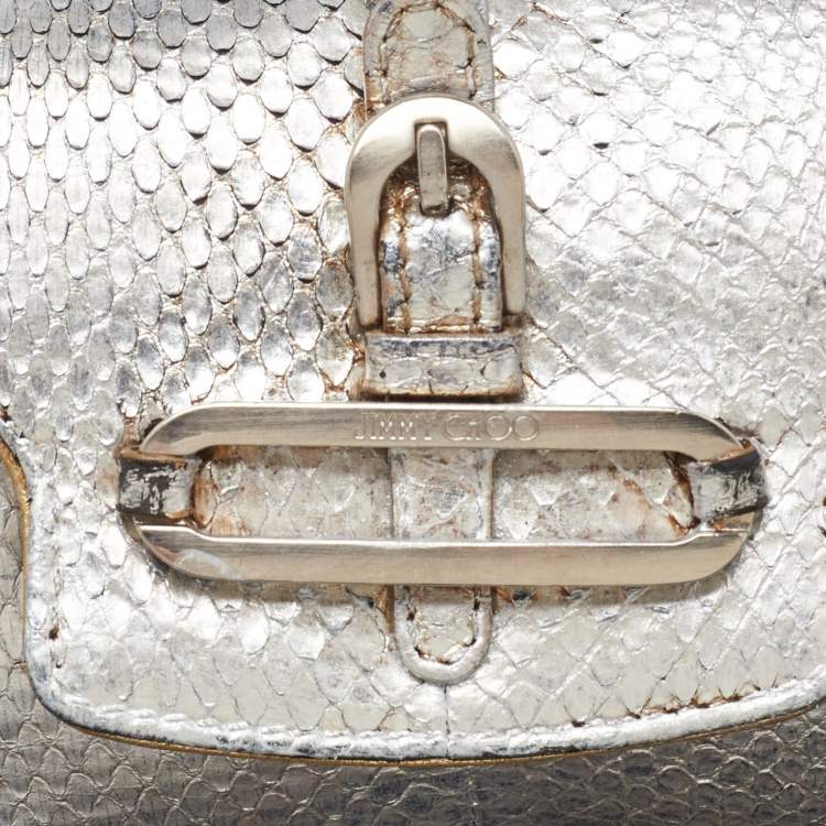 Pre Owned Jimmy Choo Metallic Silver Python Tulita Baguette Bag