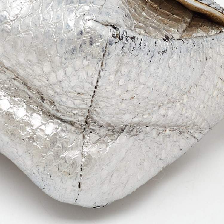 Pre Owned Jimmy Choo Metallic Silver Python Tulita Baguette Bag
