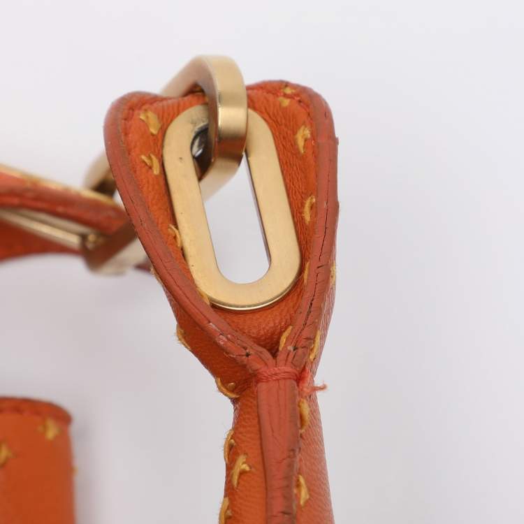 Pre Owned Jimmy Choo Orange Embroidered Leather Tulita Top Handle Bag