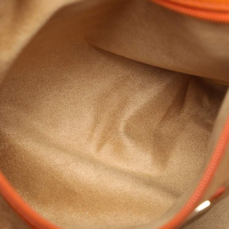 Pre Owned Jimmy Choo Orange Embroidered Leather Tulita Top Handle Bag
