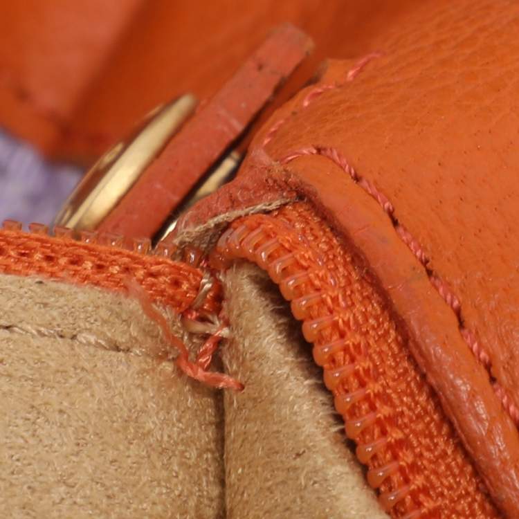 Pre Owned Jimmy Choo Orange Embroidered Leather Tulita Top Handle Bag