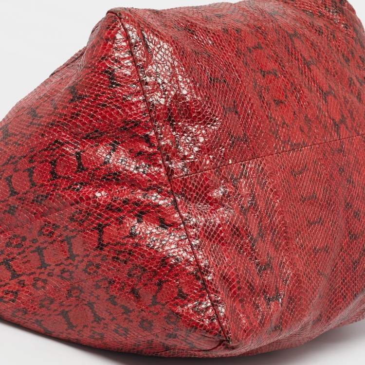 Pre Owned Jimmy Choo Red/Black Snakeskin Lohla Jayne Tote