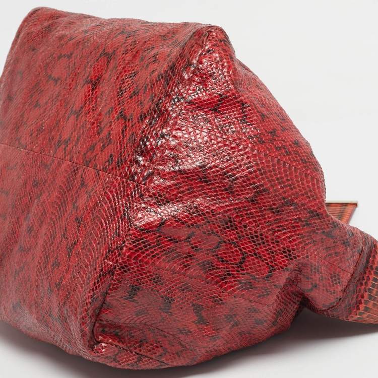 Pre Owned Jimmy Choo Red/Black Snakeskin Lohla Jayne Tote
