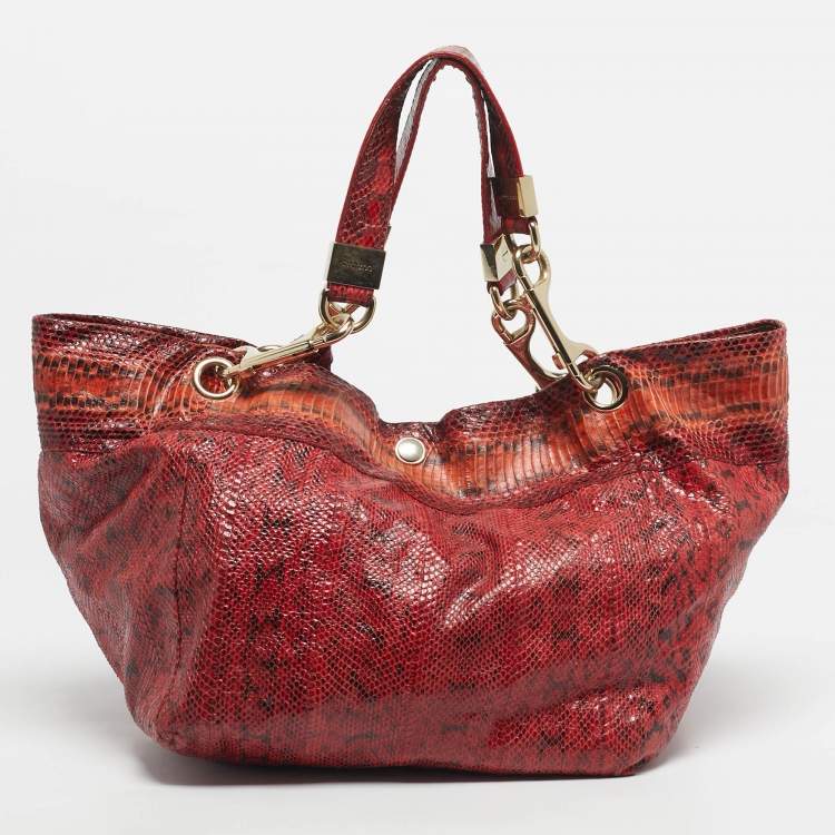 Pre Owned Jimmy Choo Red/Black Snakeskin Lohla Jayne Tote