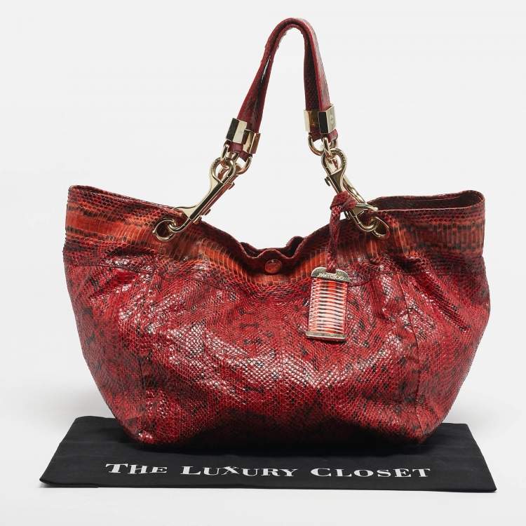 Pre Owned Jimmy Choo Red/Black Snakeskin Lohla Jayne Tote
