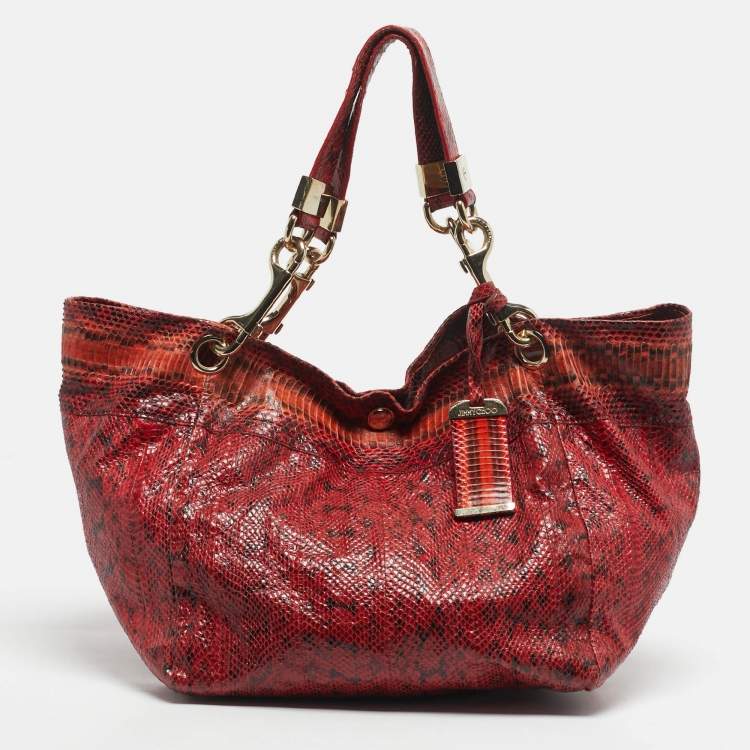 Pre Owned Jimmy Choo Red/Black Snakeskin Lohla Jayne Tote