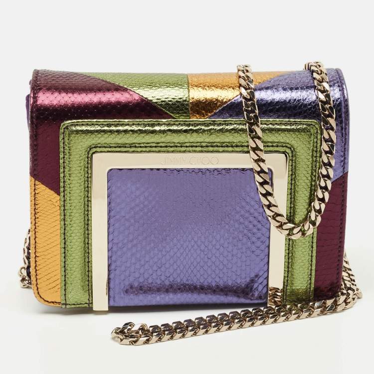 Pre Owned Jimmy Choo Multicolor Snakeskin Embossed Leather Ava Crossbody Bag