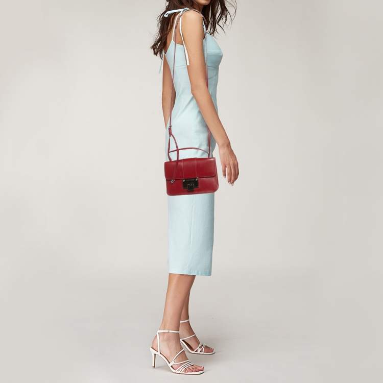 Pre Owned Jimmy Choo Red Leather Rebel Flap Top Handle Bag