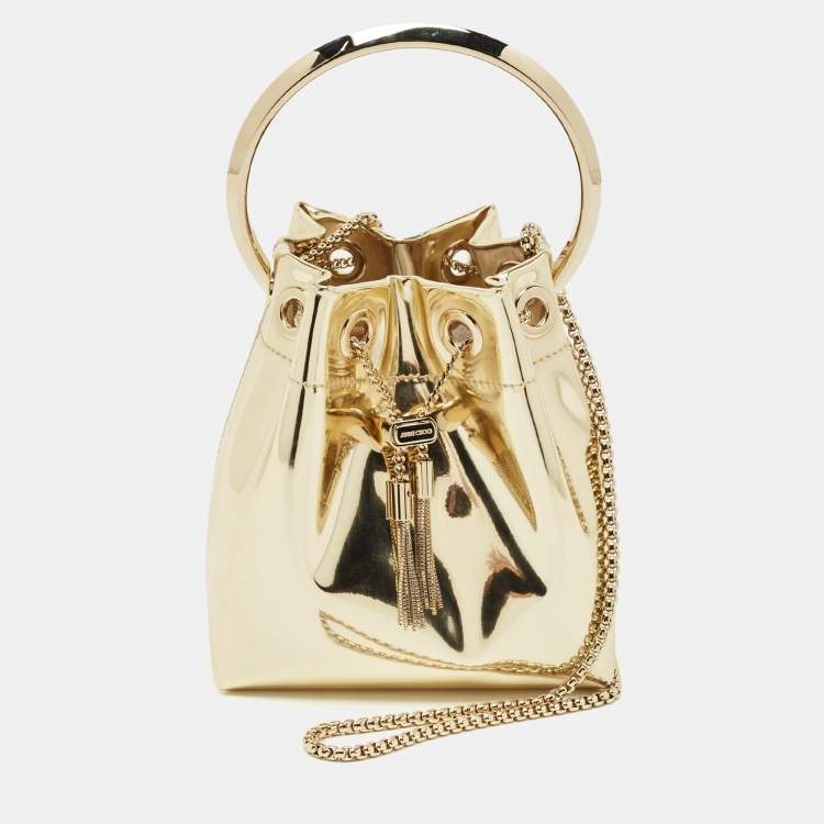 Pre Owned Jimmy Choo Gold Mirror Leather Bon Bon Bucket Bag