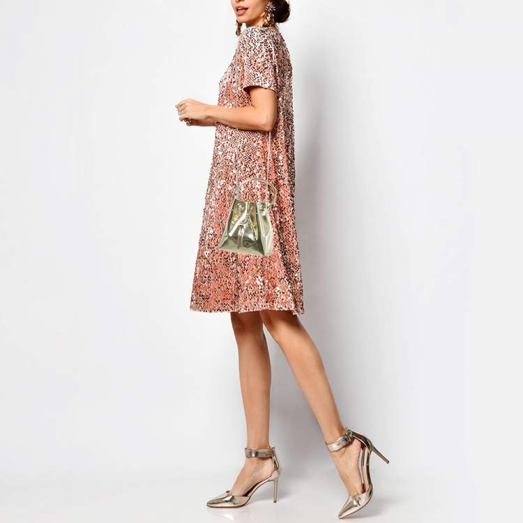 Pre Owned Jimmy Choo Gold Mirror Leather Bon Bon Bucket Bag