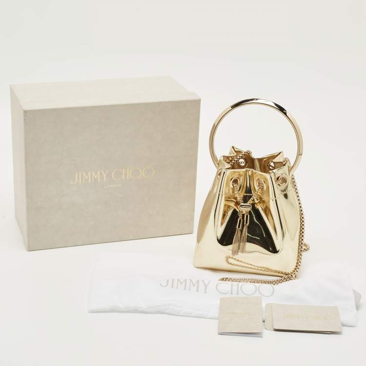 Pre Owned Jimmy Choo Gold Mirror Leather Bon Bon Bucket Bag