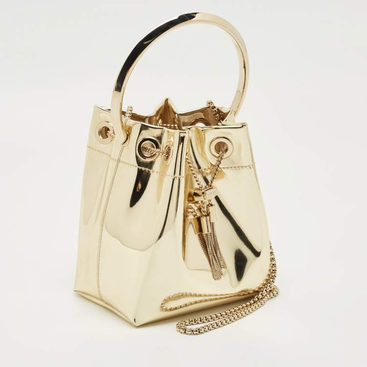 Pre Owned Jimmy Choo Gold Mirror Leather Bon Bon Bucket Bag