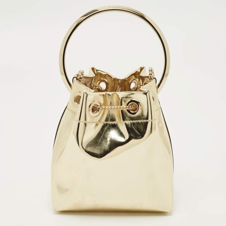 Pre Owned Jimmy Choo Gold Mirror Leather Bon Bon Bucket Bag